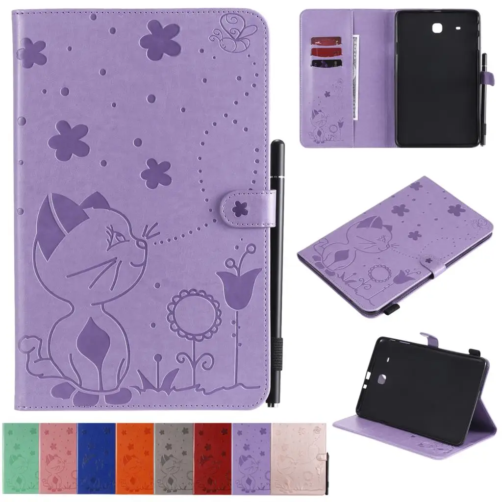 

Tablet Coque Folding Flip Wallet PU Leather Stand Cover Funda For Samsung Galaxy Tab E 9.6 Case SM-T560 SM-T561 Embossed Shell