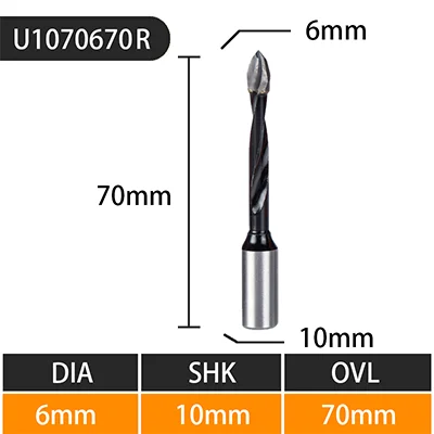 d6-R UCHEER 1 шт. левое/правое деревообрабатывающее сверло для изготовления отверстий ovl70мм Dia4-10mm Фасонная фреза ДВП - Длина режущей кромки: d6-R