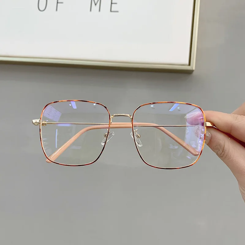 leopard clear Литературные Ретро квадратные очки, оправа, тонкие металлические леопардовые прозрачные очки, большие очки, оправа для женщин и мужчин, роскошный бренд - Цвет оправы: leopard clear