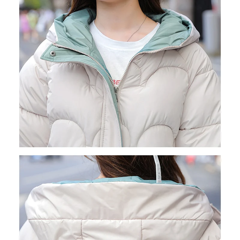 Women's Parkas 2021 New Streetwear Casual Zipper Winter Padded Black Hooded Jacket Polyester Female Basic Clothing Autumn Coats