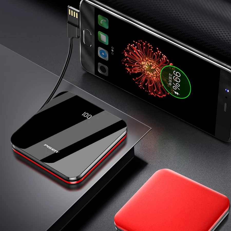 red PISEN, мини внешний аккумулятор, 10000 мА/ч, портативная зарядка, USB внешний аккумулятор, запасная батарея для iPhone, повербанк, 10000 мА/ч - Цвет: red