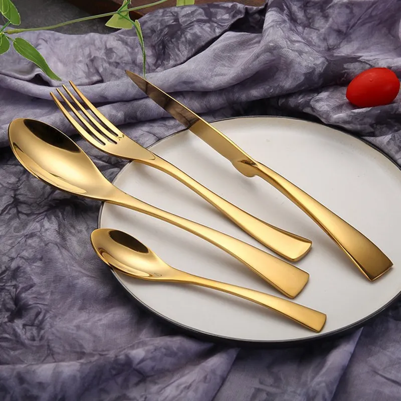 

Stainless steel tableware titanium plated black western style knife fork spoon set steak knife and fork 4 Piece Set