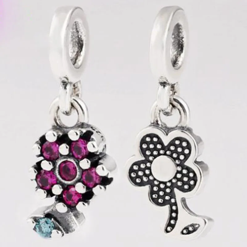

Original 925 Sterling Silver Charm Bright Red Flower Pendant Fit Pandora Women Bracelet & Necklace Diy Jewelry