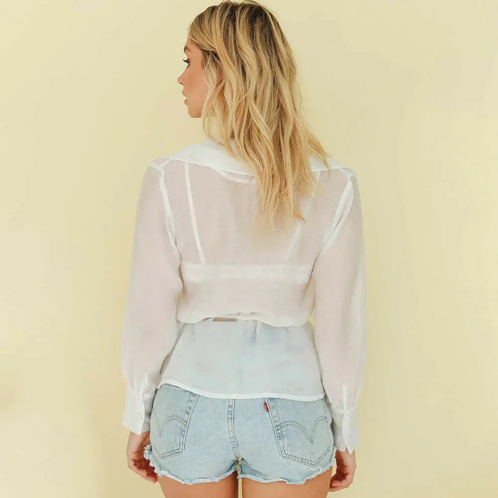 Новинка хит женская сексуальная прозрачная блуза из органзы с пышными рукавами