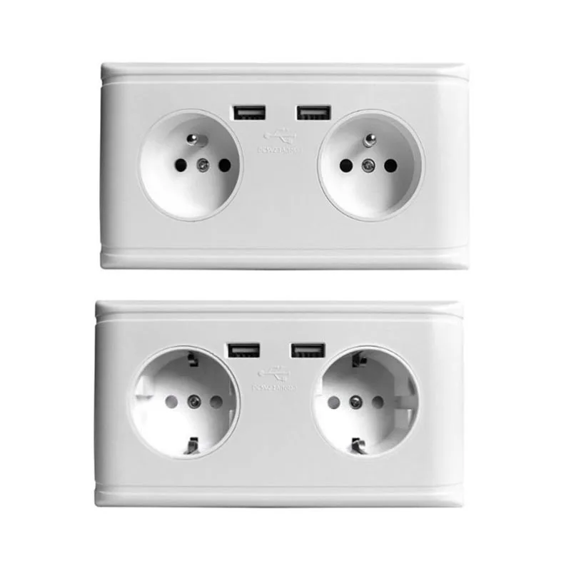 Настенное зарядное устройство с двойным USB портом немецкий/французский адаптер