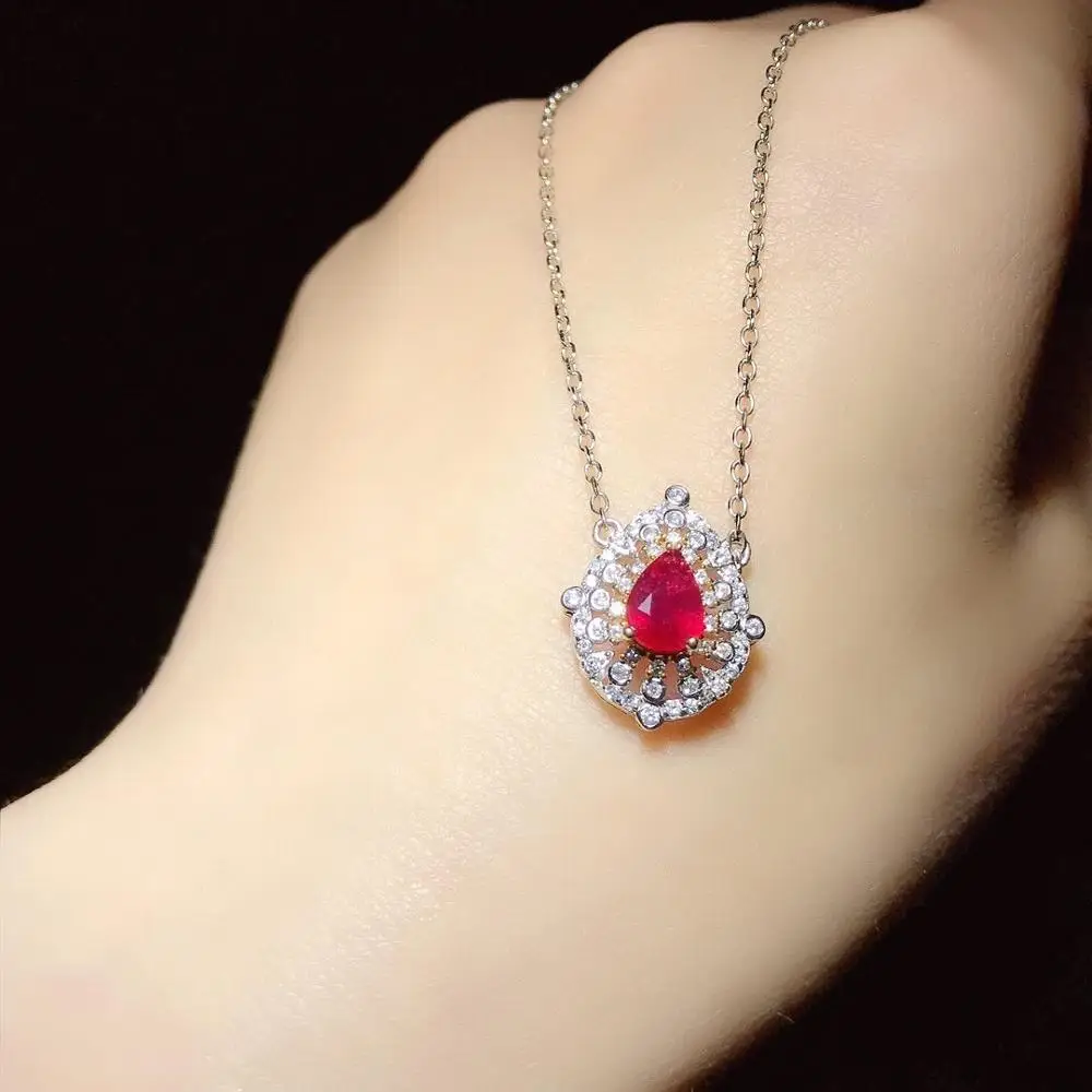 

nature gemstone ruby s925 sterling silver luxe women jewelry pendent necklaces naturales for women Luxury zircon surround