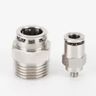 Пневматический Соединитель с медным никелевым покрытием для ПК, быстросъемная муфта 4, 6, 8, 12 мм, наружная резьба 14, 12, 18, 38, компрессионный шланг