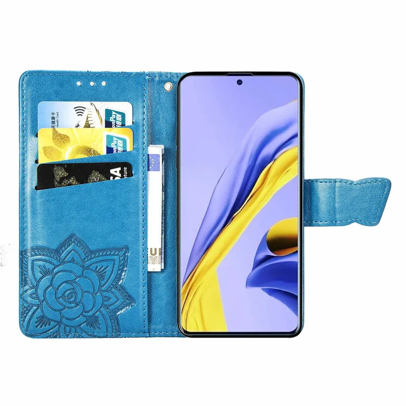 Кожаный чехол книжка с откидной крышкой для Samsung A51 бабочкой кошелек телефона Galaxy