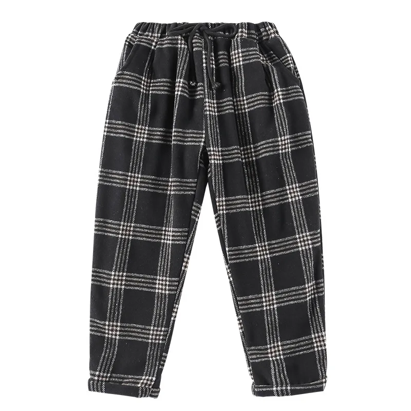 Штаны для девочек зимние плотные флисовые повседневные Клетчатые Шерстяные