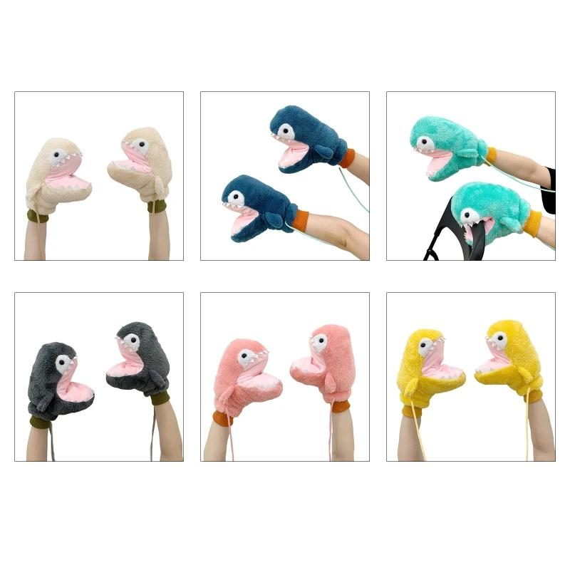 

Winter Shark Plush Gloves Fluffy Cartoon Animal Gloves with String Full Finger Mittens Winter Lined Mittens for Outdoor