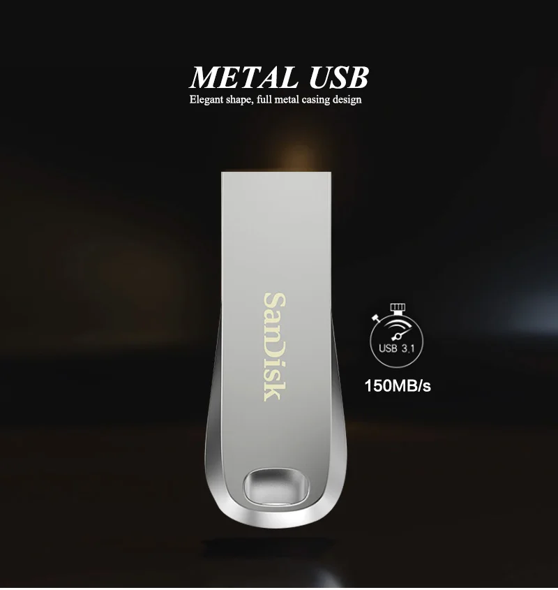 Флеш-накопитель SanDisk 64Гб USB3.1, флеш-накопитель 128 ГБ, 32 ГБ, карта памяти 256 ГБ, мини металлический USB ключ для ноутбука/планшета/автомобиля/ПК, 150 МБ/с./с, CZ74