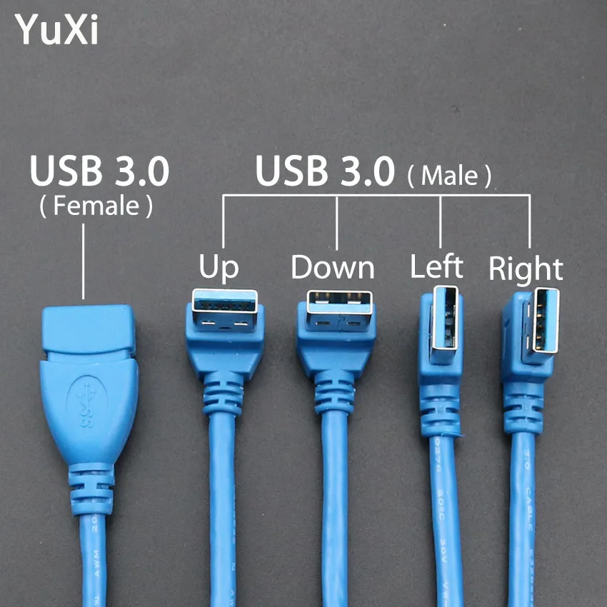 Высокоскоростной Удлинительный Кабель адаптер YuXi USB 3 0 штекер гнездо 90 градусов