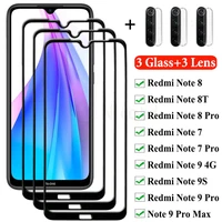 3pcs protective glass screen protector 3pcs camera film for xiaomi redmi note 8 pro 8t glass on redmi note 9 pro max 9s 7 pro