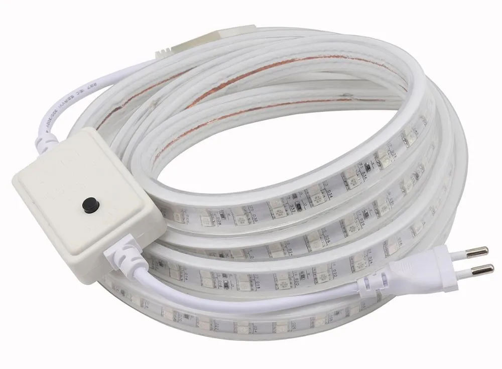 RGB светодиодные полосы света 220 в 120 светодиодный s/m высокой яркости водонепроницаемая лента приложение и пульт дистанционного SMD 5050 лента наружная комната украшение лампы