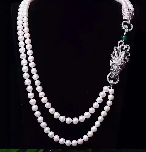 

free shipping Jewelry 2 strands 8-9MM south sea white pearl necklace