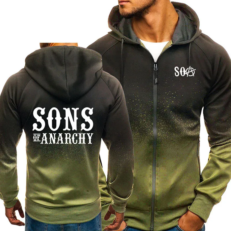 

2021 SOA Sons of anarchy child Sweatshirt SAMCRO Gradient Hoodies Men Streetwear Zipper Jacket Men Fleece Male Hoody Sportswear