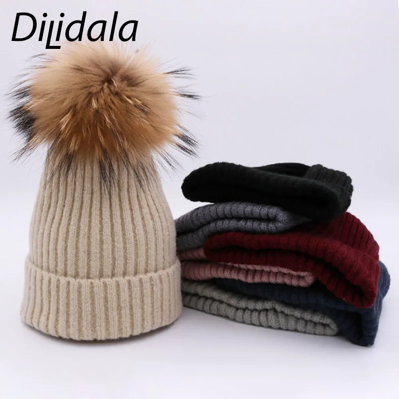 Dilidala, осенне-зимняя вязаная шапка с помпоном скорпиона, теплая шерстяная шапка, шапка из кроличьего кашемира, однотонная шапка с помпоном, мягкая шапка с хеджированием