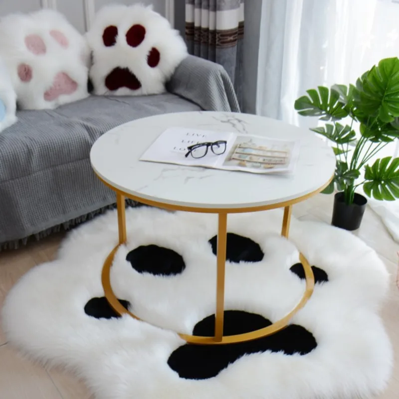 Alfombra con dise&ntilde;o de pata de gato para el hogar, coj&iacute;n de felpa suave y larga con dise&ntilde;o de dibujos animados lavable, decoraci&oacute;n de cabecera de dormitorio, 60/70/80/90cm-1