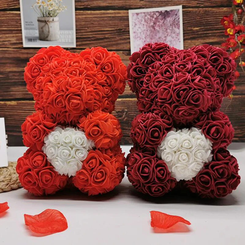 Мишка Тедди с розой 25 см милые цветы из пенопласта подарок на свадьбу День