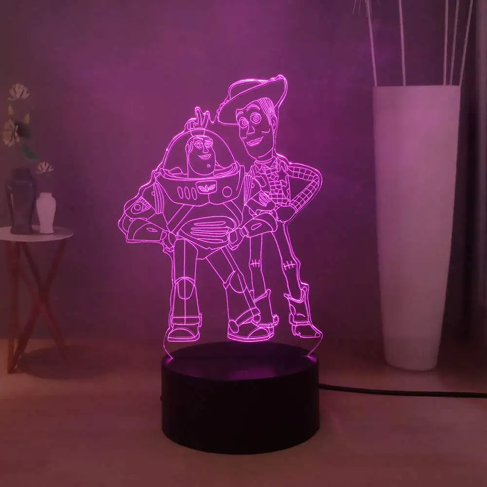Милый USB 3D прикроватная лампа История игрушек Базз Лайтер древесный RGB
