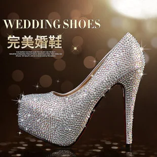 Crystal Pumps Women Shoes Platform High Heels Wedding Shoes Bride Red Silver Platform High Heels Ladies Shoes Platform Heels