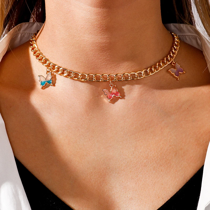 

Женское Ожерелье с бабочкой, массивное ожерелье-чокер с подвеской, 2021