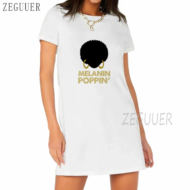 

Melanin Black Girl Hot Salling Women Clothing White T-shirt Dress for Summer Plus Size Pattern Printing O-Neck Harajuku Casual