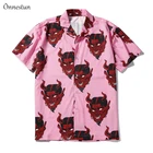 Рубашка Onnestun Мужскаяженская с коротким рукавом, гавайская пляжная блуза в стиле хип-хоп, модная сорочка для влюбленных, с принтом головы демона в стиле харуюку