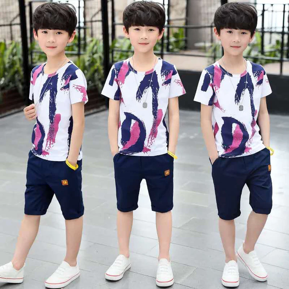 Комплекты одежды для мальчиков летний костюм из 2019 хлопка с коротким рукавом и