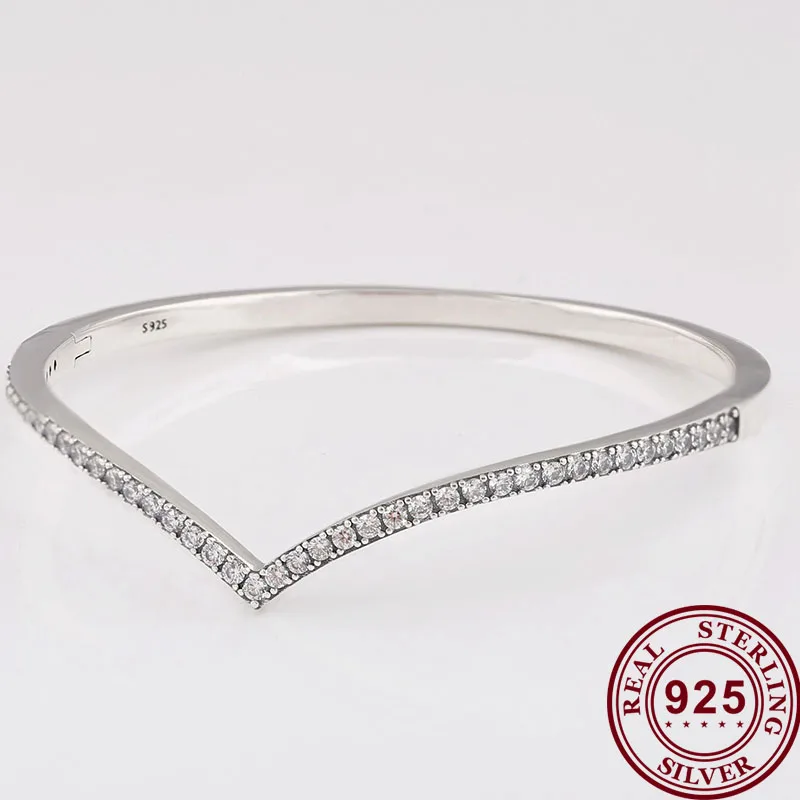 

100% 925 брелок Silver Pan Bracelet Shiny V-shaped With Crystal Pan Bracelet Fit European Charm Bracelets Women Jewelry
