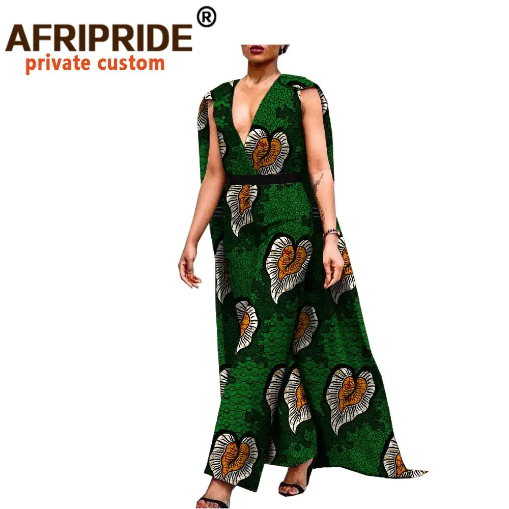 African Clothes for Women Jumpsuit with Belt Romper Ankara Print Bodysuit Sleeveless V-neck Plus Size Fashion Outfits A1829004