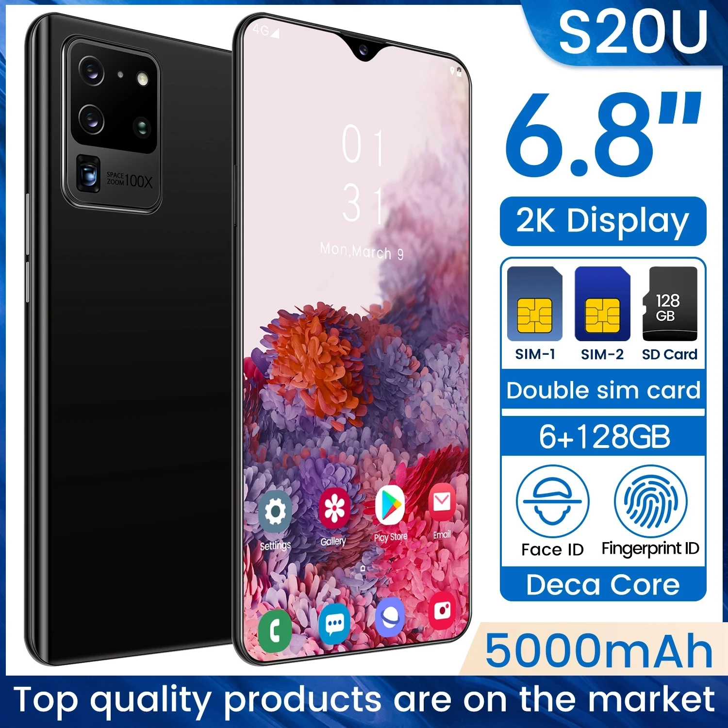 

Global S20U Dual SIM 8 Core Cellphone MTK6739 6.8 Inch 12+512GB Face Fingerprint Unlock 5000mAh Andriod10.1 Cheap Smart Phone