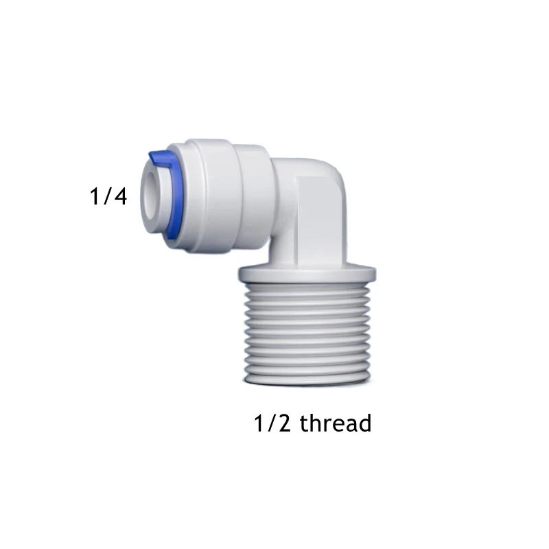 

50Pcs/Lot 1/2" Male Thread - 1/4" Elbow RO Water Fitting 6.5mm POM Hose PE Pipe Quick Connector Water Filter Parts