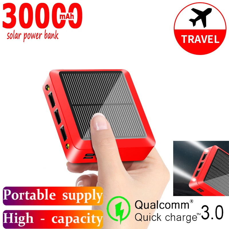 

30000mAh Solar Power Bank with Triple USB Ports Mini Portable External Battery Fast Charging PoverBank for Xiaomi IPhone Samsung