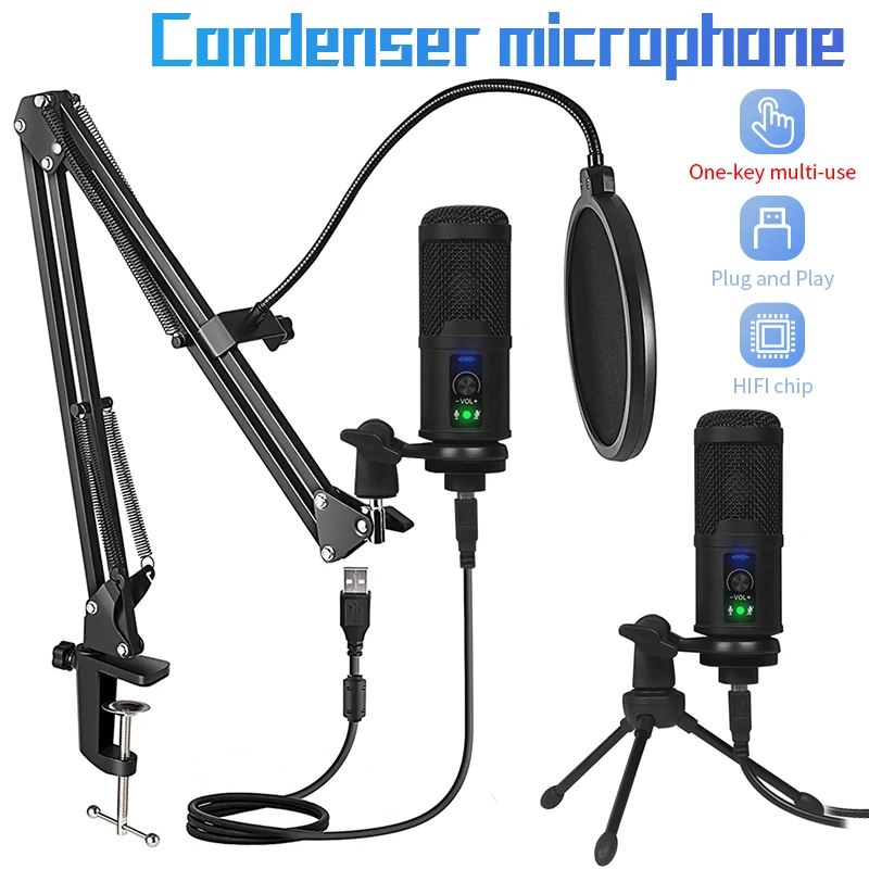 

USB конденсаторный игровой микрофон, профессиональный микрофон для записи, для пения, игр, потокового видео в студии, YouTube