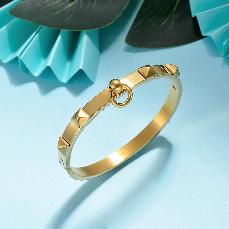 Gold Baoyan, уникальный браслет с заклепками, браслеты, брендовые ювелирные изделия, золото, серебро, нержавеющая сталь, браслеты, опт, рок браслет для женщин - Окраска металла: Gold