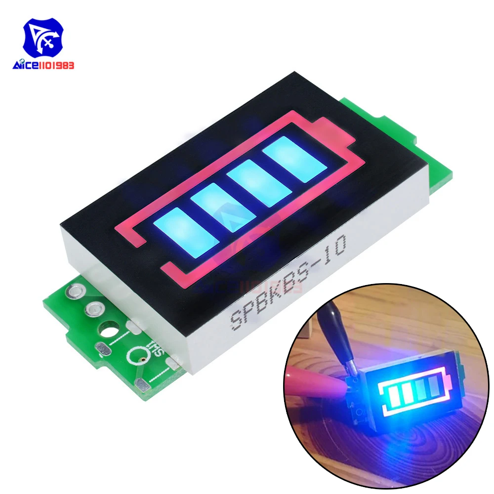 Светодиодный индикатор diymore для автомобиля 1S/2S/3S/1/6S/7S 4 уровня зеленый/синий 18650