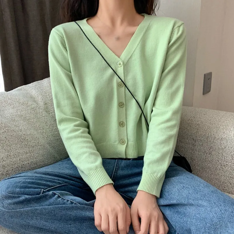 

Women Coat Autumn Women Sweater Outwear Fashion Wild Solid Knitted Cardigan Women's V-neck Long Sleeve Thin Jacket One Size