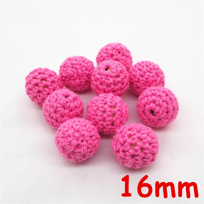 Pink Chenkai 10 шт. 16 мм 20 мм Круглый Вязание Хлопок крючком деревянные шарики для DIY украшения Детские украшения Прорезыватель для зубов ожерелье игрушка - Цвет: Pink