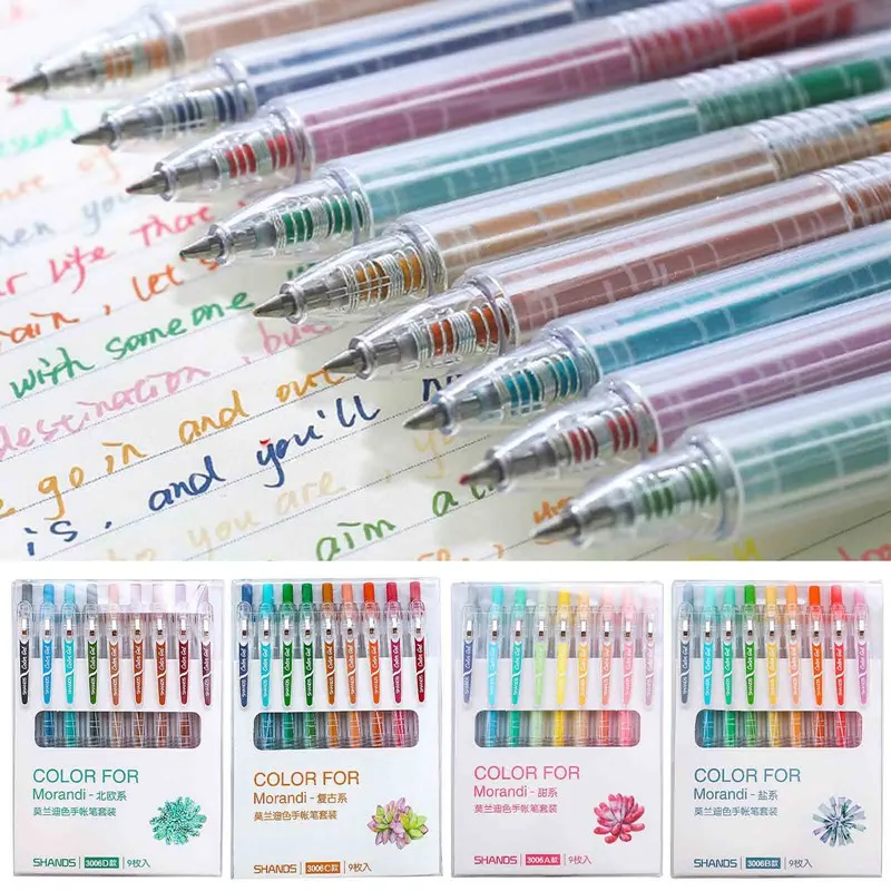 

9 Color Set Morandi Colorful Simple Fashion Hand Account Refill Gel Pen Color Student Painting Graffiti High-End Supplies