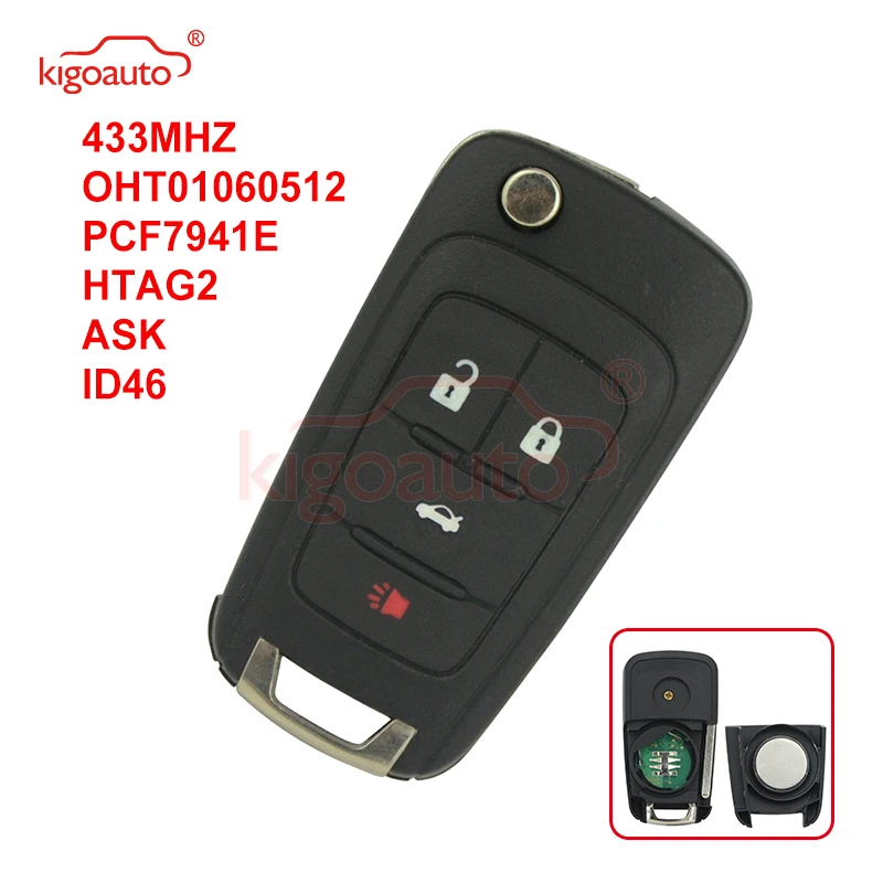 Дистанционный ключ Kigoauto Uncut Blade 13500227 4 кнопки HU100 434 МГц для Holden Chevrolet Cruze Vauxhall La