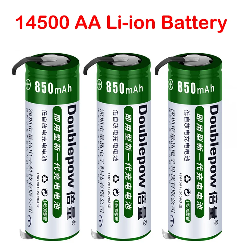 

14500 3.7V Li-ion Batteries 850mAh AA Rechargeable Battery With Welding Tabs For Philips Braun Electric Toothbrush Shaver Razor