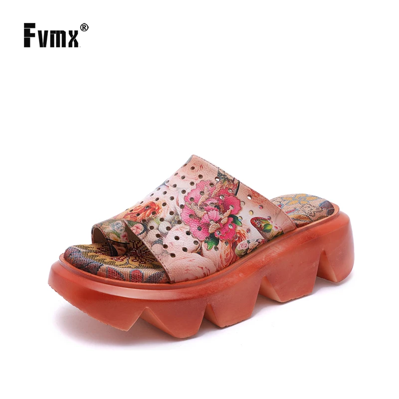 FVMX 2020 модные толстые нижние сандалии из натуральной кожи на высоком каблуке с