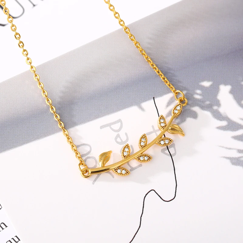 Boho Vintage Zircon Crystal Leaf Pendant Necklaces For Women Choker Gold Clavicle Chain Female Jewelry Bijoux Collier | Украшения и