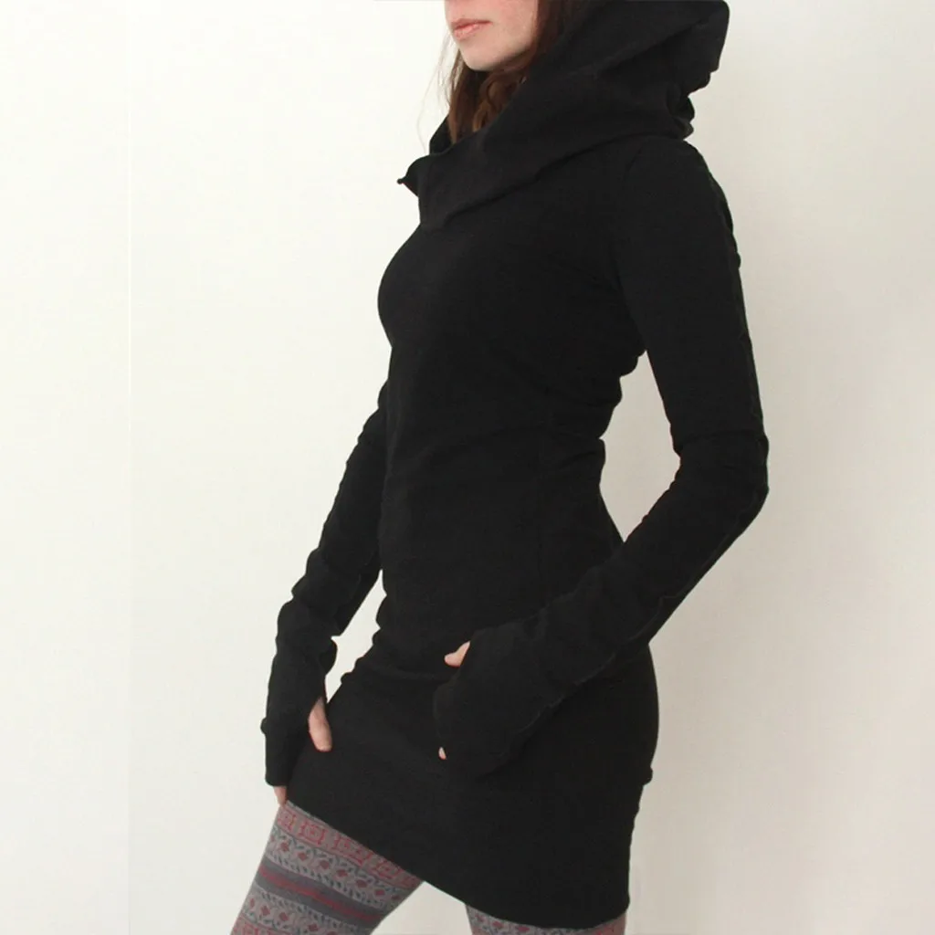 Женские однотонные толстовки с капюшоном Короткое мини платье осень мода Slim Fit
