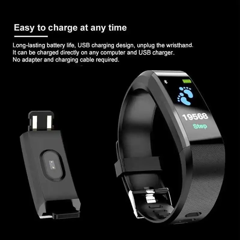 

115 Plus Waterproof Smartwatch Sport Smart Bracelet Heart Rate Blood Pressure Monitor Fitness Watch for Android and IOS