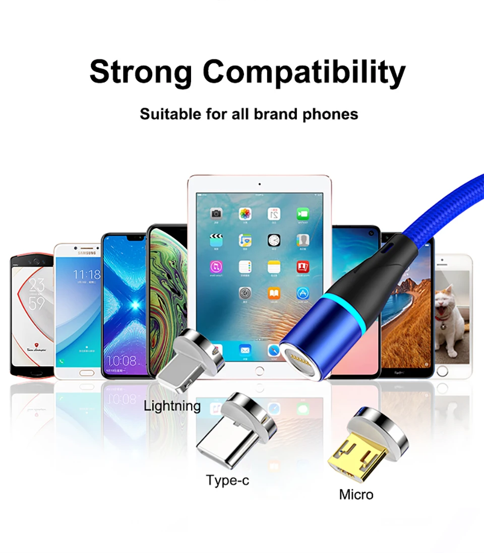 5А кабель для быстрой зарядки телефона USB-Type C Быстрая зарядка 5,0 Магнитный кабель для передачи данных 1 м 7Pin нейлоновый светодиодный светильник для huawei