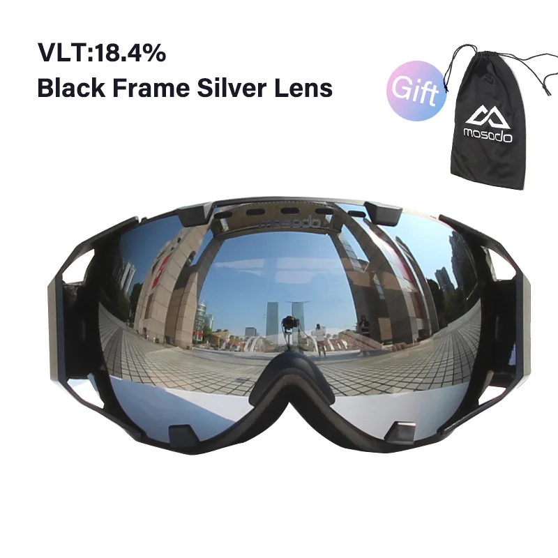 black F silver L Mosodo мужские и женские лыжные очки сноуборд снегоход Анти-туман лыжный поляризационные очки снег большие сферические лыжные очки - Цвет: black F silver L