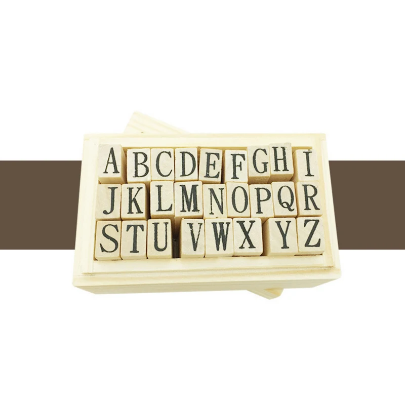 

4sets/lot new Number And Alphabet Letter Wood Rubber Stamps Set With Wooden Box For Teaching and kid's handmaking