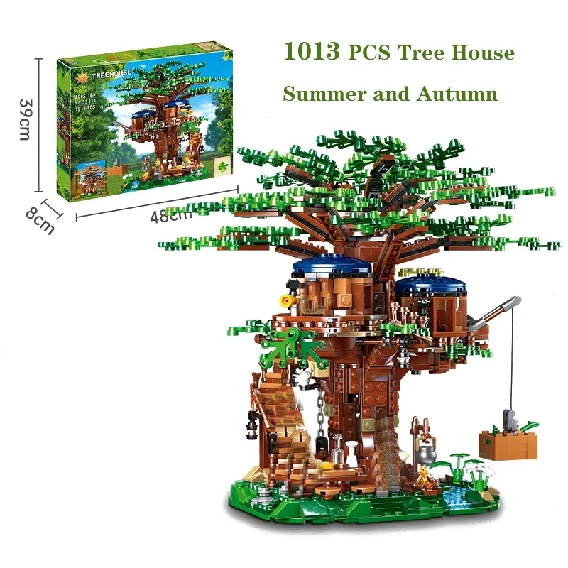DIY 1013+pcs All Seasons Treehouse City Building Blocks Creator Tree House Room Home Bricks Set Kids Children Toys Gift | Игрушки и